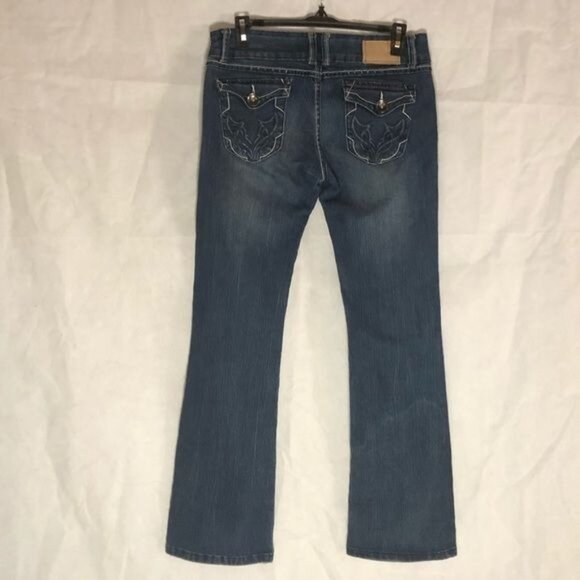 D-FUZ Premium Denimwear Boot Cut Blue Jeans distressed embroidered 9/10 READ - Picture 11 of 12